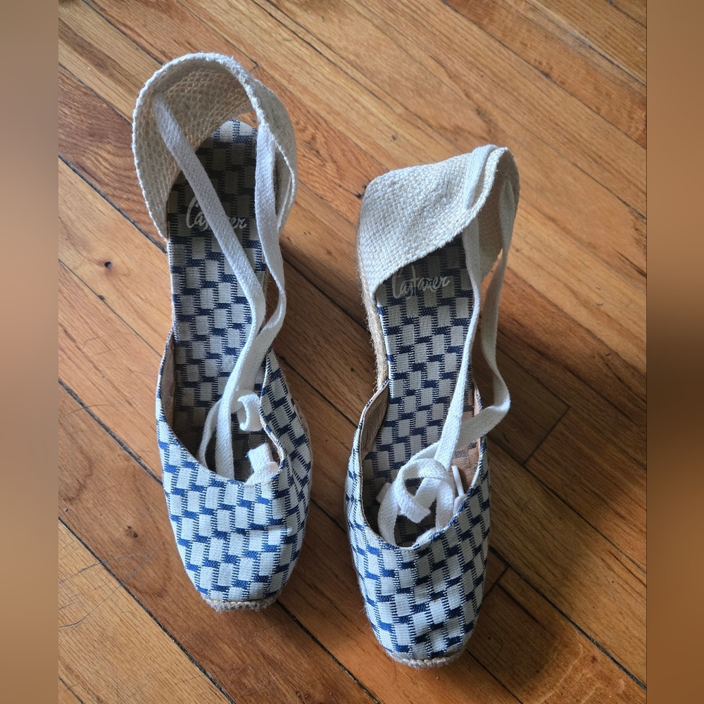 Castaner Blue and White Espadrilles with Woven Design
